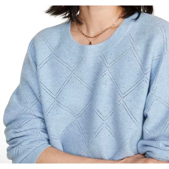NWT! Vineyard Vines Seaspun Pointelle Jake Blue Cashmere Sweater M - Picture 4 of 8